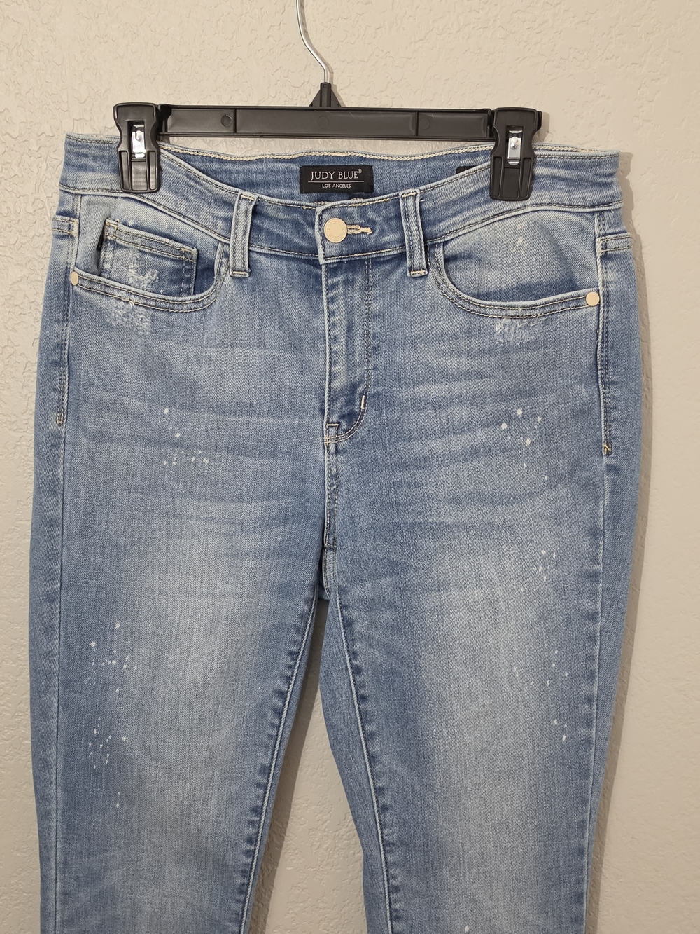 Judy Blue Bleach Splash Shark Bite Skinny Jeans Light Wash Mid Rise Womens 9/29 - Picture 4 of 11